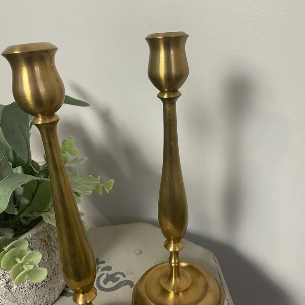 Heavy Metal Vintage Brass Dinner Candle Holders, Set of 2 - Picture 2 of 3